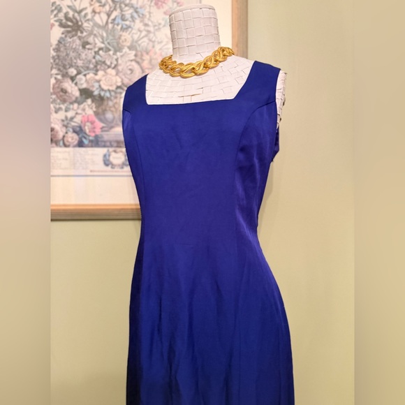 💎 VINTAGE 80s/90s ALGO Cobalt Blue Back Bow Maxi Gown 💎 - Picture 3 of 13